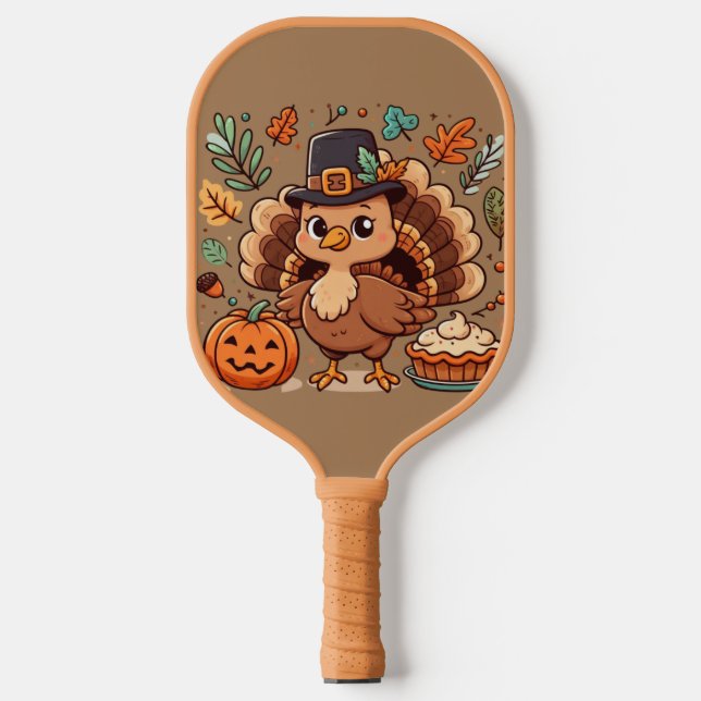 Raquette De Pickleball Cute caricature Thanksgiving dinde et citrouille (Recto)