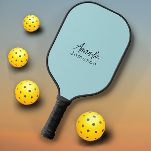 Raquette De Pickleball Cute Chic Blue Monogramme Nom complet