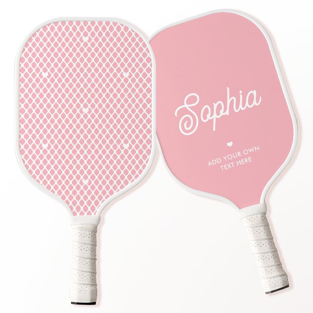 Raquette De Pickleball Cute Custom Name Pretty Pink Modern Mesh Net (Créateur téléchargé)