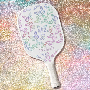 Raquette De Pickleball Cute Girly Butterfly Pastel Rainbow Ajouter Votre 