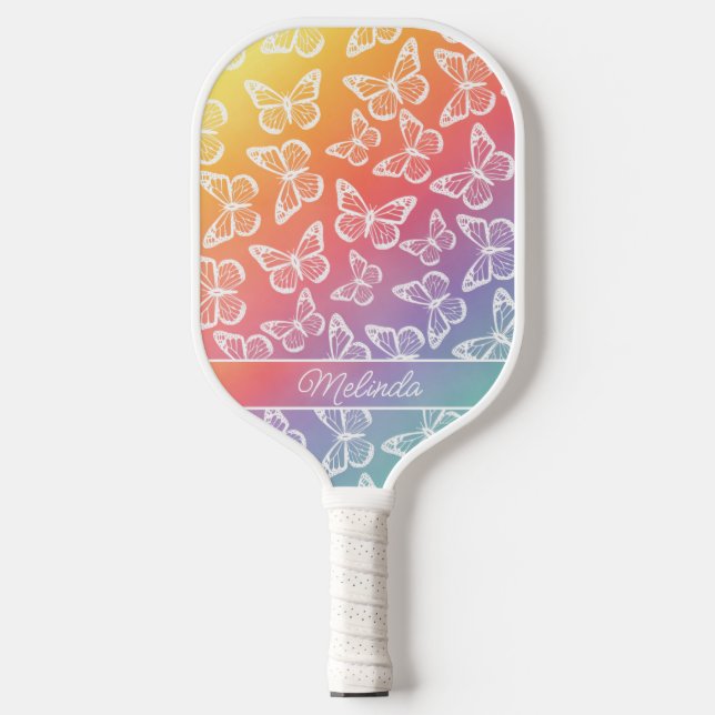Raquette De Pickleball Cute Girly Butterfly Pastel Rainbow Ajouter Votre  (Recto)