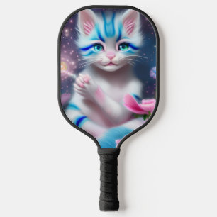 Raquette De Pickleball Cute Kawaii bébé rayé rose et bleu chaton chat cha