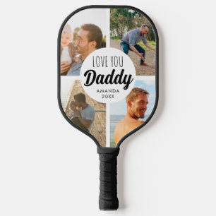 Raquette De Pickleball Cute Love You 'Papa' Collage Photo personnalisée