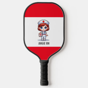 Raquette De Pickleball Cute Manga Nurse avec cheveux rouge bleu yeux Pers