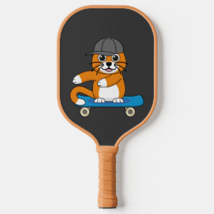 Raquette De Pickleball Cute Orange Chat sur Skateboard Cartoon