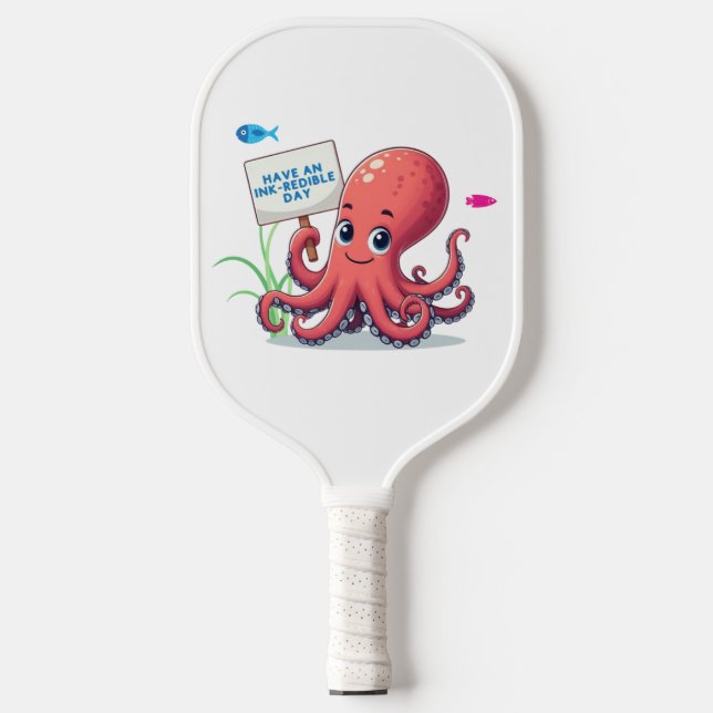 Raquette De Pickleball Cute, poulpe caricaturale avec poisson (Recto)