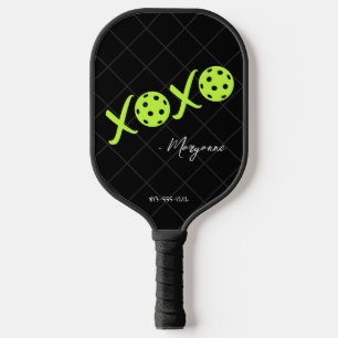 Raquette De Pickleball Cute XOXO Noir et brillant Signature personnalisée