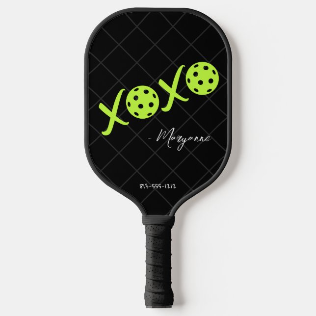 Raquette De Pickleball Cute XOXO Noir et brillant Signature personnalisée (Recto)