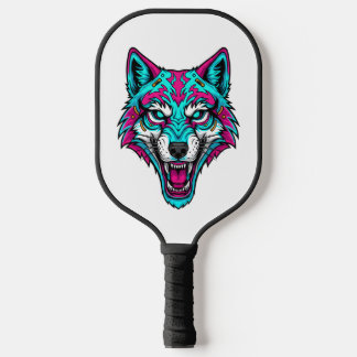 Raquette De Pickleball Cyberpunk Neon Wolf - Synthwave Robotic Animal
