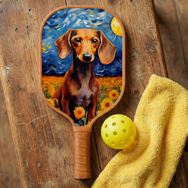 Raquette De Pickleball Dachshund & Sunflowers Art Cadeau (Dachshund & Sunflowers Art Gift Pickleball Paddle)