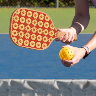 Raquette De Pickleball Dahlia jaune motif floral sur rouge