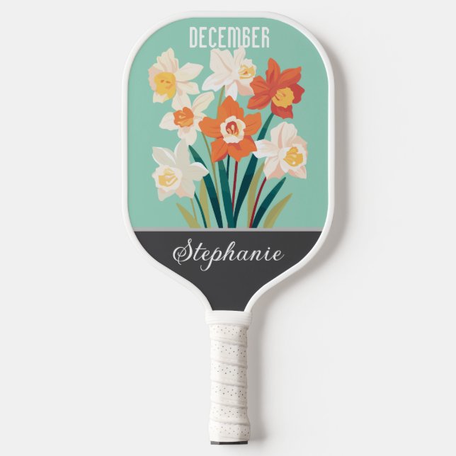 Raquette De Pickleball Décembre Fleur de naissance Nom personnalisé (Recto)