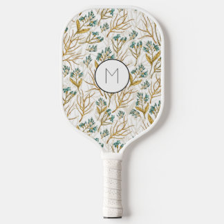 Raquette De Pickleball Design floral élégant avec texture dorée