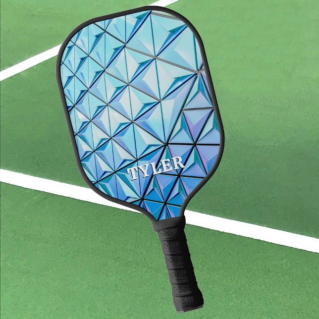Raquette De Pickleball Design géométrique bleu, nom blanc (Créateur téléchargé)