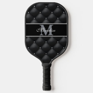 Raquette De Pickleball design noir luxueux monogrammé personnalisé