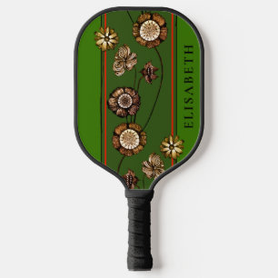 Raquette De Pickleball Dessin à fleurs Vintage Rouge Vert Cool