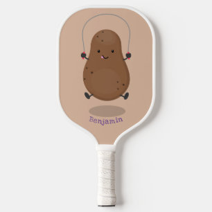Raquette De Pickleball Dessin animé de pomme de terre mignonne sautant à