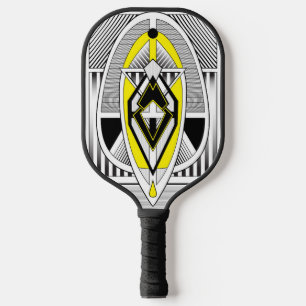 Raquette De Pickleball Dessin géométrique Art Déco jaune et noir gras