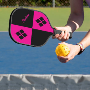 Raquette De Pickleball Diamants roses et noirs Géométrique moderne pers