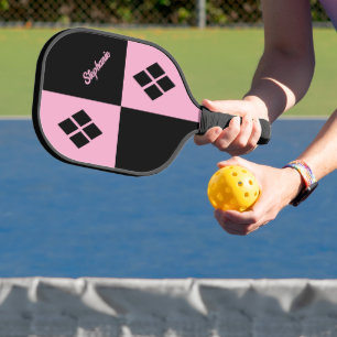 Raquette De Pickleball Diamants roses et noirs Géométrique moderne pers