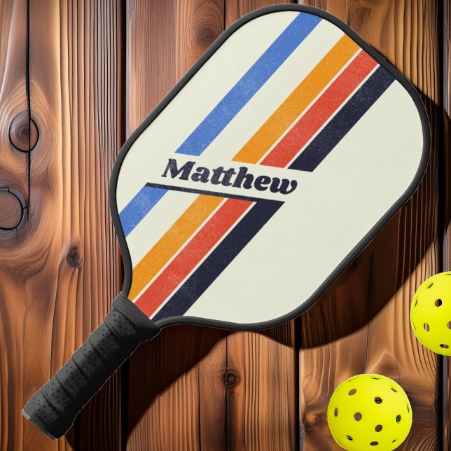 Raquette De Pickleball Distressed Retro cinq striped Dark avec le nom (Créateur téléchargé)