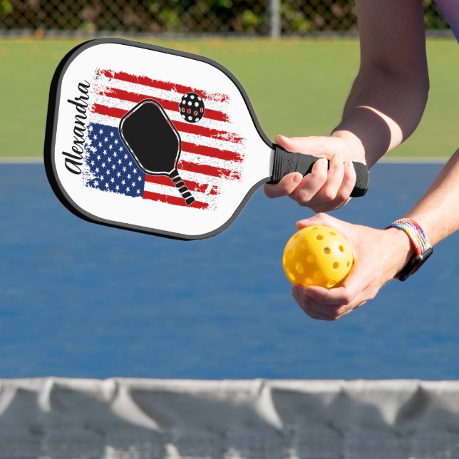 Raquette De Pickleball Distressed Stars & Stripes Drapeau Nom modifiable (Insitu)