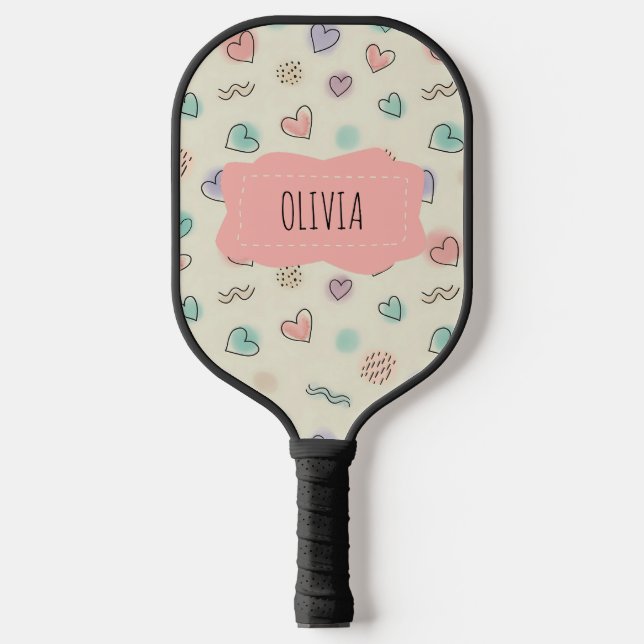 Raquette De Pickleball Doodles de coeur, points et lignes ondulées (Recto)