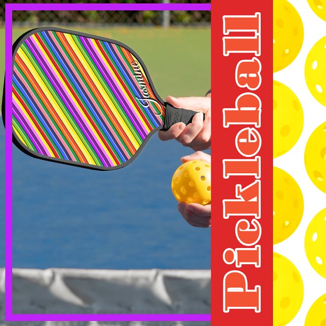 Raquette De Pickleball Dopamine colorée arc-en-ciel rayé personnalisé (Colorful Dopamine Rainbow Striped Personalized Pickleball Paddle
)
