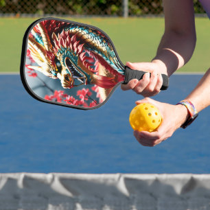 Raquette De Pickleball Dragon à respiration par feu balance or bleu et ro