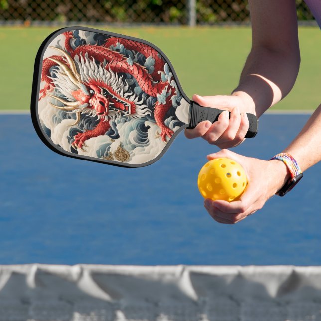 Raquette De Pickleball Dragon à souffle de feu rouge et blanc (Insitu)
