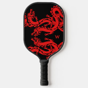 Raquette De Pickleball Dragons chinois rouge et noir Ajouter Monogramme i