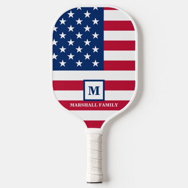 Raquette De Pickleball Drapeau américain Customisé Monogramme 4 juillet (Recto)