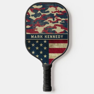Raquette De Pickleball Drapeau américain patriotique Russe Camo Nom du Mo