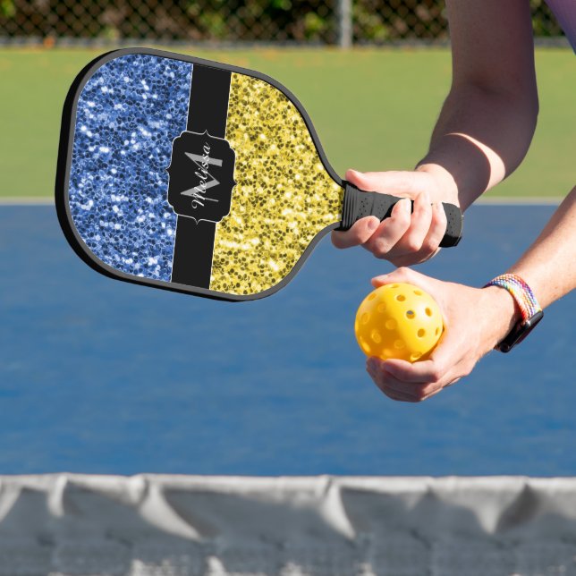 Raquette De Pickleball Drapeau bleu jaune Ukraine parties scintillant fau (Insitu)