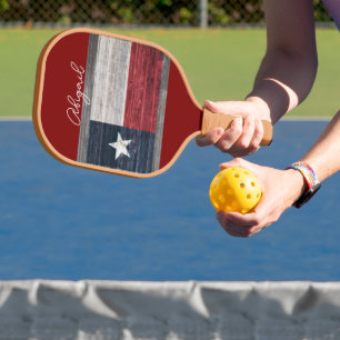 Raquette De Pickleball drapeau d'état du Texas style rustique rouge foncé