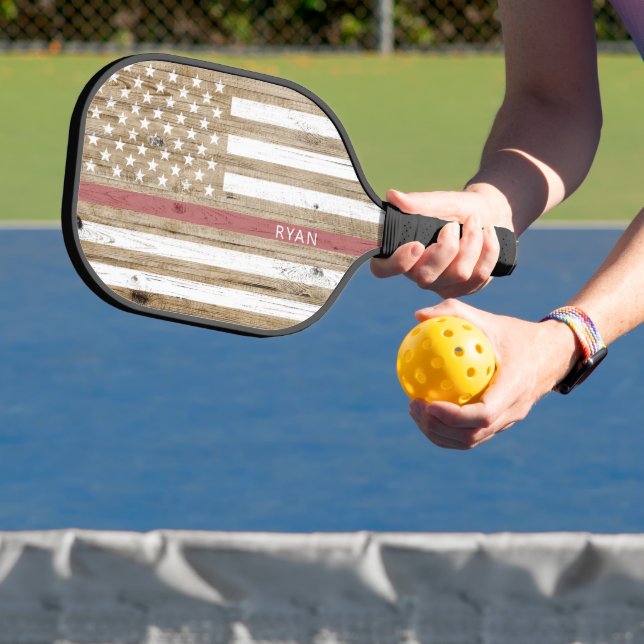 Raquette De Pickleball Drapeau rustique Bois mince Ligne rouge Patriotiqu (Insitu)