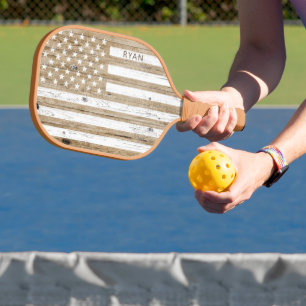 Raquette De Pickleball Drapeau Rustique Patriotique USA Personnalisé
