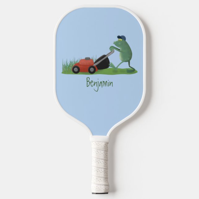 Raquette De Pickleball Drôle grenouille verte tondre la pelouse dessin (Recto)