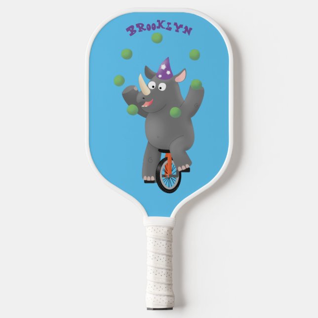 Raquette De Pickleball Drôle rhinocéros mignon jonglant sur monocycle (Recto)