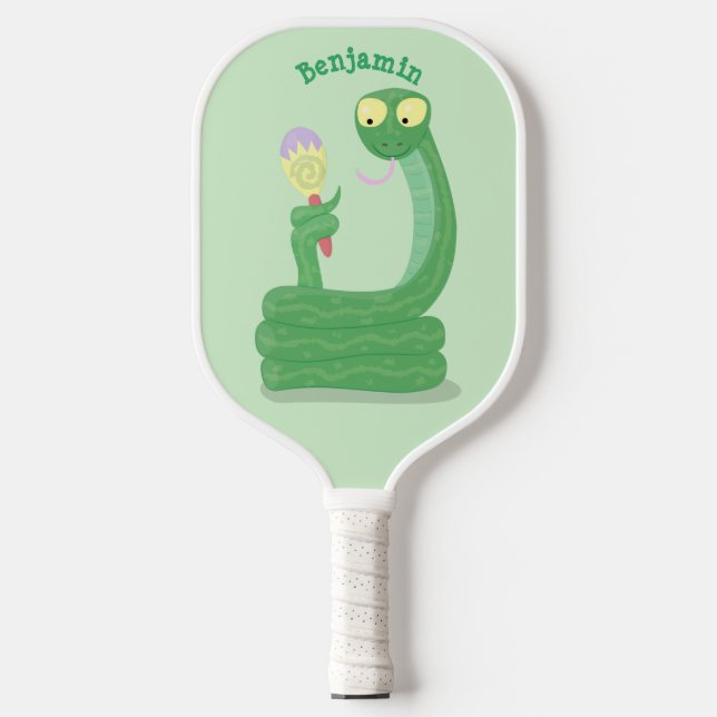 Raquette De Pickleball Drôle serpent vert avec caricature maraca (Recto)
