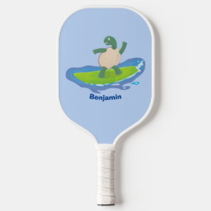Raquette De Pickleball Drôle tortue vague de surf dessin animé