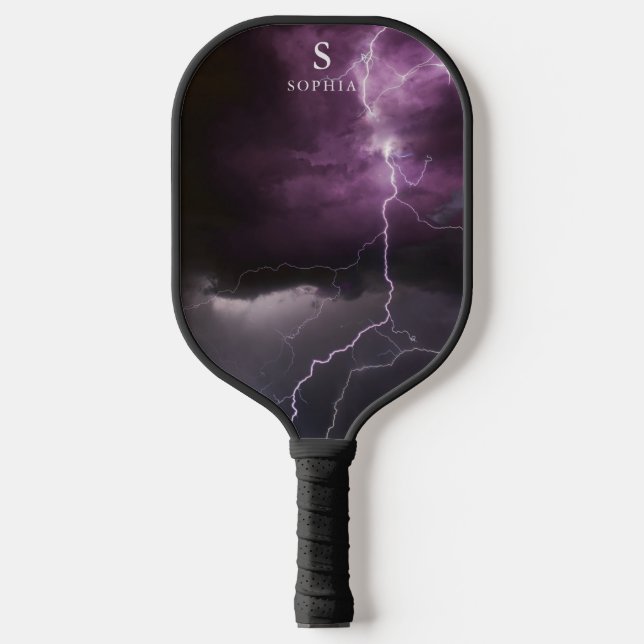 Raquette De Pickleball Éclair dans le ciel nocturne Thunderstorm Monogram (Recto)