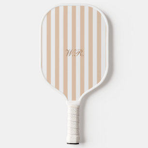 Raquette De Pickleball Élégant Beige Script chic Monogram Preppy