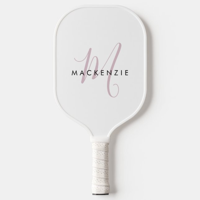 Raquette De Pickleball Élégant blanc blanc blanc clair rose Script Monogr (Recto)