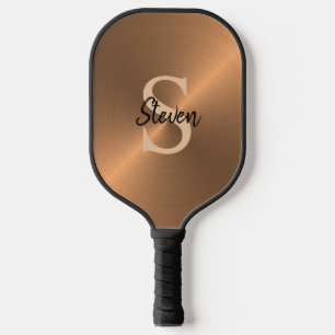 Raquette De Pickleball Élégant bronze métal Monogramme Nom Mens