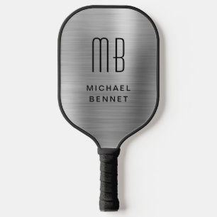 Raquette De Pickleball Élégant Faux Argent Métallisé Brossé Monogrammé