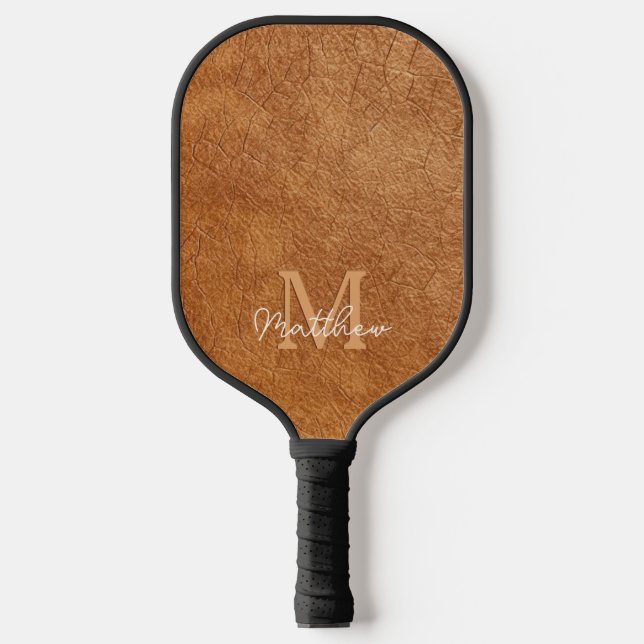 Raquette De Pickleball Elégant Faux Brown Cuir Texture Personnalisée (Recto)