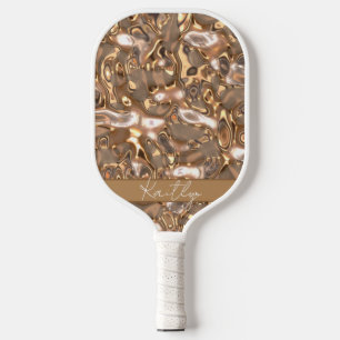 Raquette De Pickleball Élégant Glam Gold Stylish Nom manuscrit