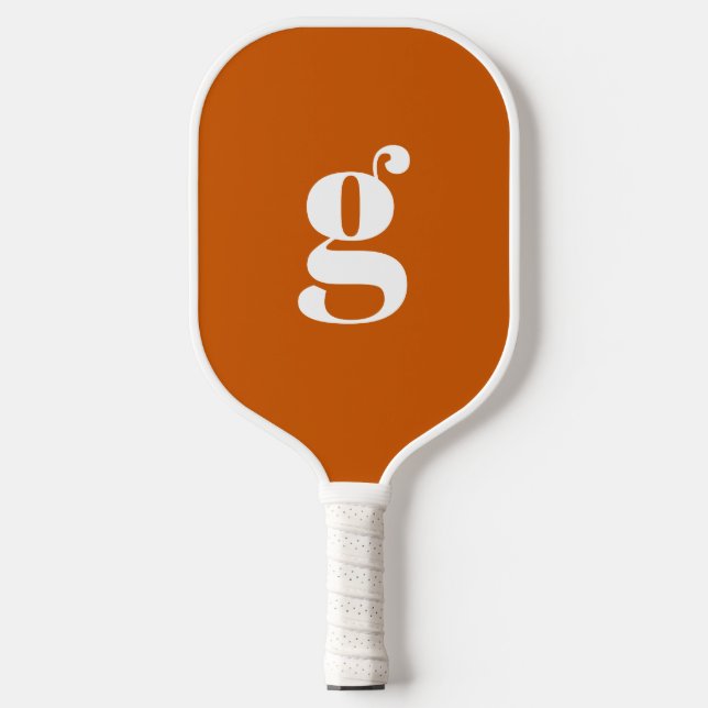 Raquette De Pickleball Élégant Gras Monogrammé Initiale Brûlé Orange (Recto)