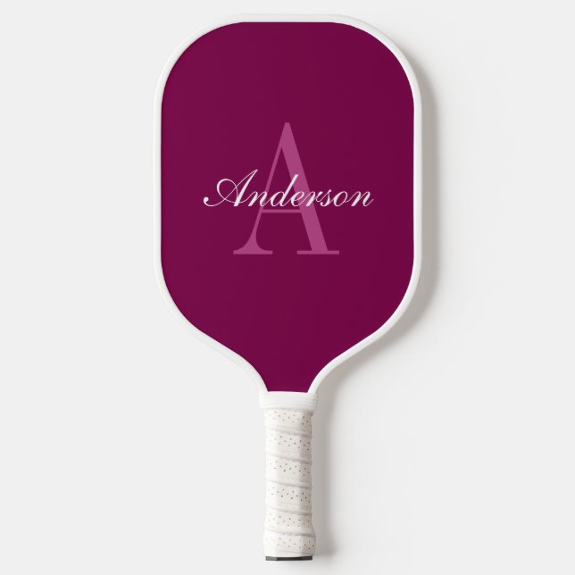 Raquette De Pickleball Élégant Magenta Rouge, rose & blanc Nom & Monogram (Recto)